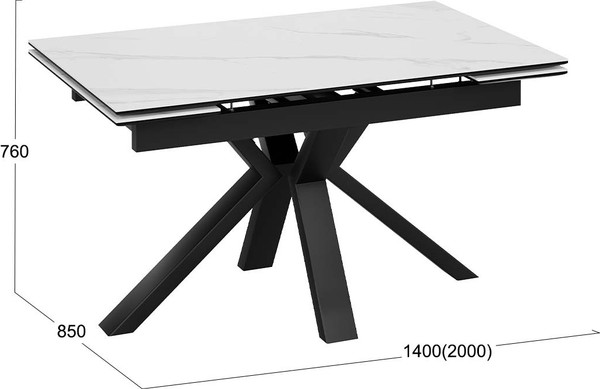 Изображение товара Обеденный стол ТриЯ Дерби Тип 1  (черный муар/керамика матовая белый мрамор)