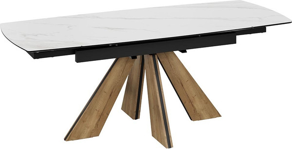 Изображение товара Обеденный стол ТриЯ Палмер Тип 1 (черный муар/дуб галифакс нат/керамика матовая белый мрамор)