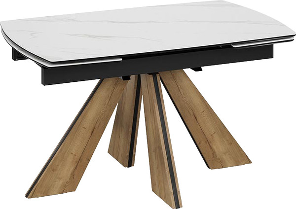 Изображение товара Обеденный стол ТриЯ Палмер Тип 1 (черный муар/дуб галифакс нат/керамика матовая белый мрамор)