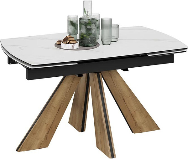 Изображение товара Обеденный стол ТриЯ Палмер Тип 1 (черный муар/дуб галифакс нат/керамика матовая белый мрамор)