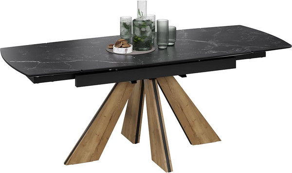Изображение товара Обеденный стол ТриЯ Палмер Тип 1 (черный муар/дуб галифакс нат/керамика матовая черный мрамор)