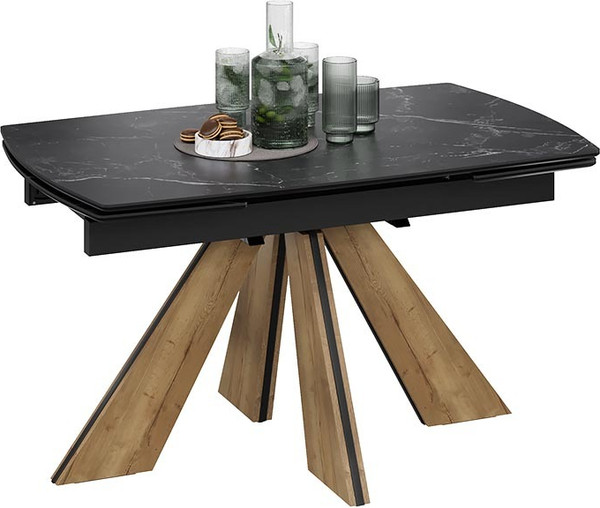 Изображение товара Обеденный стол ТриЯ Палмер Тип 1 (черный муар/дуб галифакс нат/керамика матовая черный мрамор)