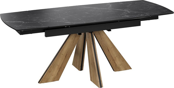 Изображение товара Обеденный стол ТриЯ Палмер Тип 1 (черный муар/дуб галифакс нат/керамика матовая черный мрамор)