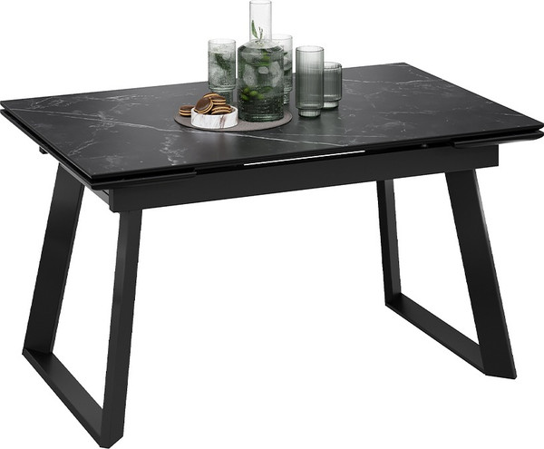 Изображение товара Обеденный стол ТриЯ Стоун Тип 1 (черный муар/керамика матовая черный мрамор)