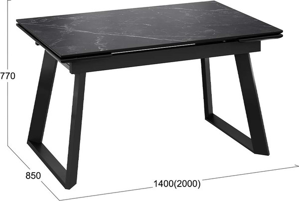 Изображение товара Обеденный стол ТриЯ Стоун Тип 1 (черный муар/керамика матовая черный мрамор)