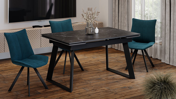 Изображение товара Обеденный стол ТриЯ Стоун Тип 1 (черный муар/керамика матовая черный мрамор)