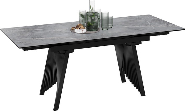 Изображение товара Обеденный стол ТриЯ Шелдон Тип 1  (черный муар/керамика матовая серый мрамор)