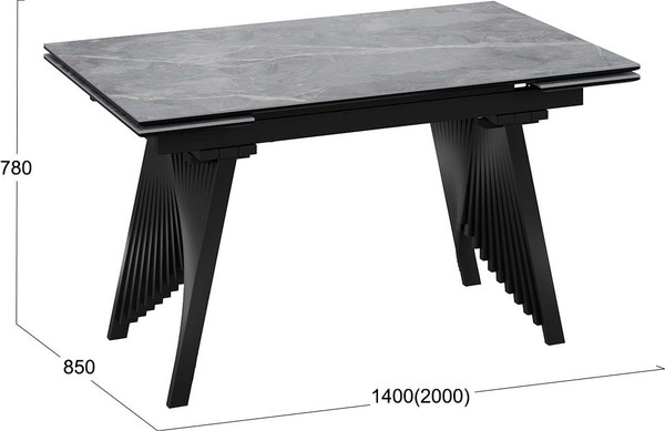 Изображение товара Обеденный стол ТриЯ Шелдон Тип 1  (черный муар/керамика матовая серый мрамор)