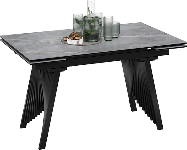 Изображение товара Обеденный стол ТриЯ Шелдон Тип 1  (черный муар/керамика матовая серый мрамор)