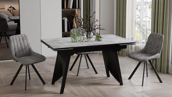 Изображение товара Обеденный стол ТриЯ Шелдон Тип 1  (черный муар/керамика матовая серый мрамор)