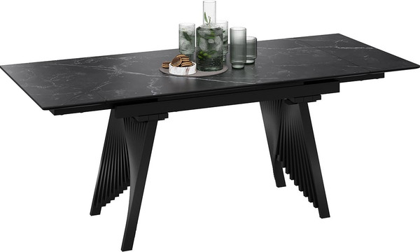 Изображение товара Обеденный стол ТриЯ Шелдон Тип 1 (черный муар/керамика матовая черный мрамор)