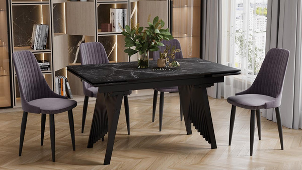 Изображение товара Обеденный стол ТриЯ Шелдон Тип 1 (черный муар/керамика матовая черный мрамор)