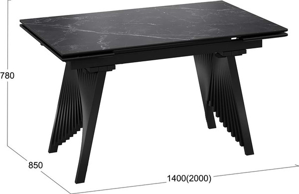 Изображение товара Обеденный стол ТриЯ Шелдон Тип 1 (черный муар/керамика матовая черный мрамор)