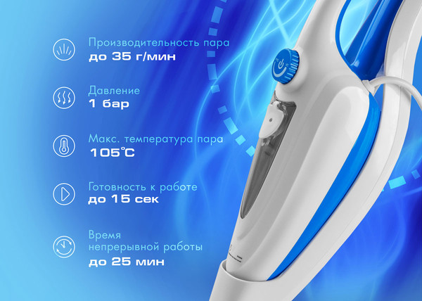 Изображение товара Пароочиститель Endever Odyssey Q-624 (белый/синий)