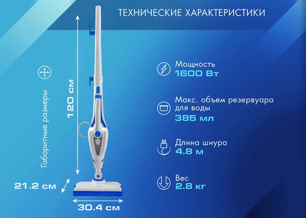 Изображение товара Пароочиститель Endever Odyssey Q-624 (белый/синий)