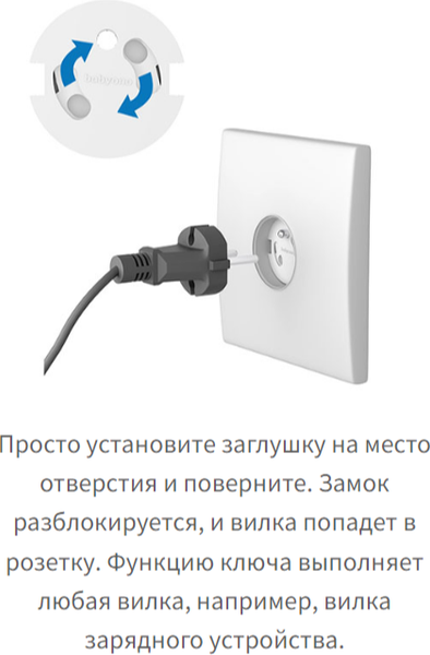 Изображение товара Набор заглушек для розеток BabyOno Поворотная вилка 962/10 (10шт)