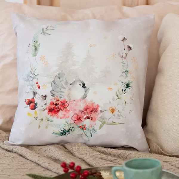 Изображение товара Наволочка декоративная Listelle Зимний букет венок на бежевом 813101/3