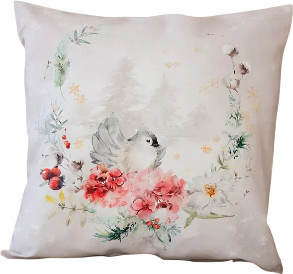 Изображение товара Наволочка декоративная Listelle Зимний букет венок на бежевом 813101/3