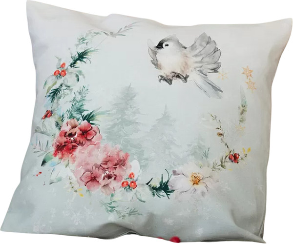 Изображение товара Наволочка декоративная Listelle Зимний букет венок на зеленом 813101/4