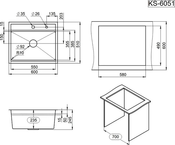Изображение товара Мойка кухонная GRANULA KS-6051 (золото сатин)