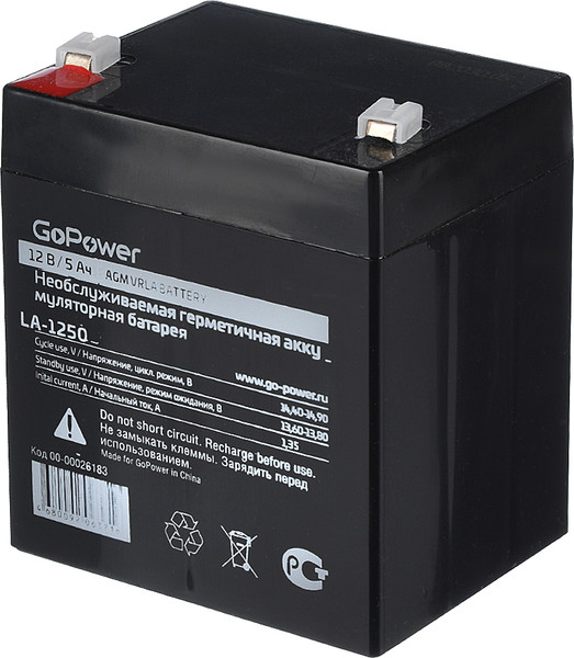 Изображение товара Аккумуляторная батарея GoPower LA-1250 12V 5Ah / 00-00026183