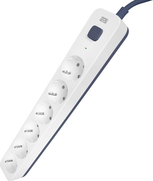 Изображение товара Сетевой фильтр Powercom SP-06W (5м, 6 розеток, белый/серый)