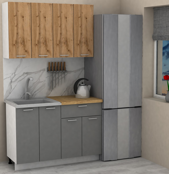 Изображение товара Кухонный гарнитур Eligard Lion 1.2 без столешницы (дуб натуральный/дымчатый алмаз)