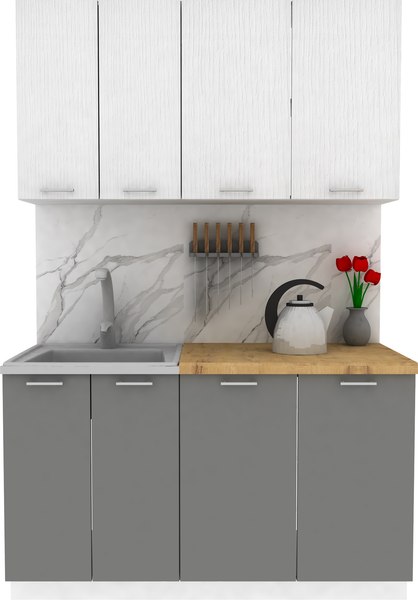 Изображение товара Кухонный гарнитур Eligard Lion 1.4 без столешницы (белый структурный/дымчатый алмаз)
