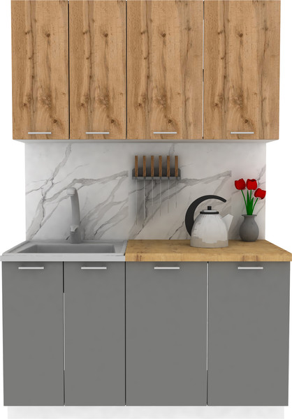 Изображение товара Кухонный гарнитур Eligard Lion 1.4 без столешницы (дуб натуральный/дымчатый алмаз)