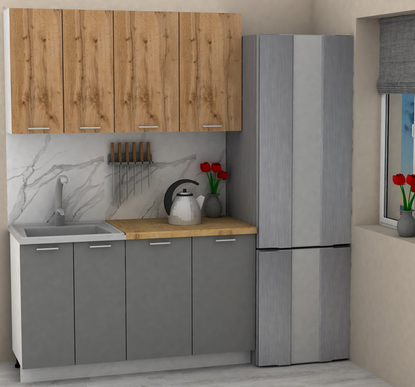 Изображение товара Кухонный гарнитур Eligard Lion 1.4 без столешницы (дуб натуральный/дымчатый алмаз)