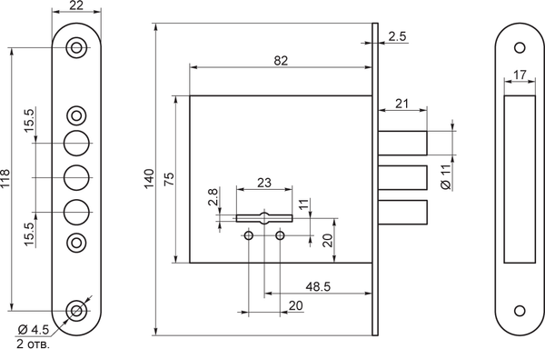 Изображение товара Замок врезной Border ЗВ8-4С-13 12848 / 76600