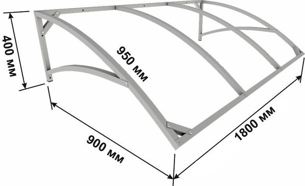 Изображение товара Козырек ИМпласт Скат Цинк 1800х950 Тонированный / 15069 (с сотовым поликарбонатом 4мм, бронза)
