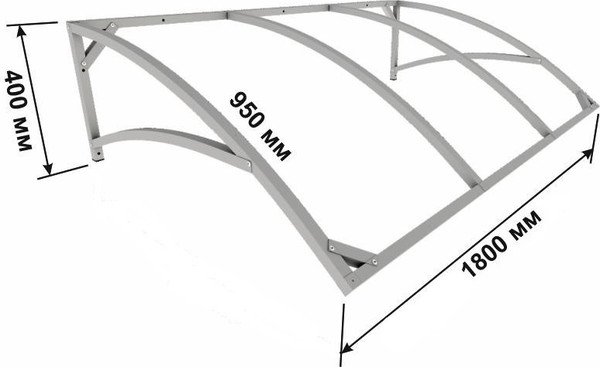 Изображение товара Козырек ИМпласт Скат Цинк 1800х950 Янтарь / 15090  (с сотовым поликарбонатом 4мм)