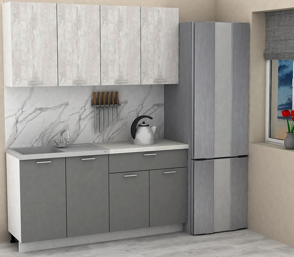 Изображение товара Кухонный гарнитур Eligard Lion 2 1.6 без столешницы (ледяное дерево/дымчатый алмаз)