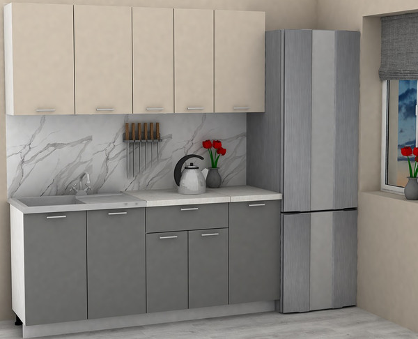 Изображение товара Кухонный гарнитур Eligard Lion 1.8 без столешницы (персидский жемчуг/дымчатый алмаз)