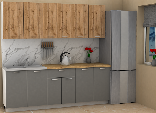 Изображение товара Кухонный гарнитур Eligard Lion 2.2 без столешницы (дуб натуральный/дымчатый алмаз)