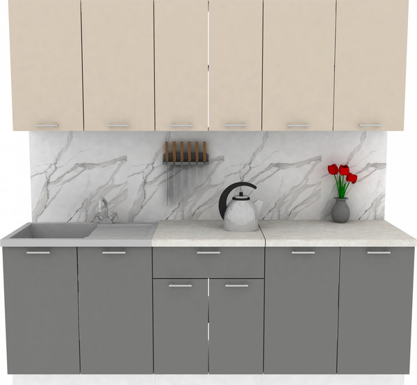 Изображение товара Кухонный гарнитур Eligard Lion 2.2 без столешницы (персидский жемчуг/дымчатый алмаз)