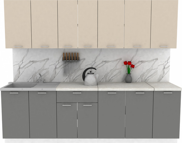 Изображение товара Кухонный гарнитур Eligard Lion 2.6 без столешницы (персидский жемчуг/дымчатый алмаз)