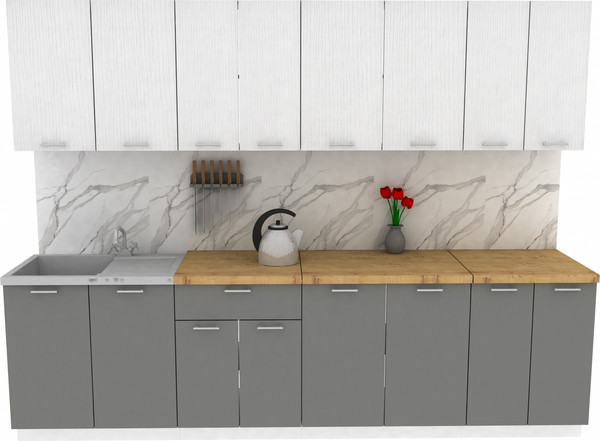 Изображение товара Кухонный гарнитур Eligard Lion 2.8 без столешницы (белый/дымчатый алмаз)