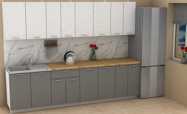 Изображение товара Кухонный гарнитур Eligard Lion 2.8 без столешницы (белый/дымчатый алмаз)