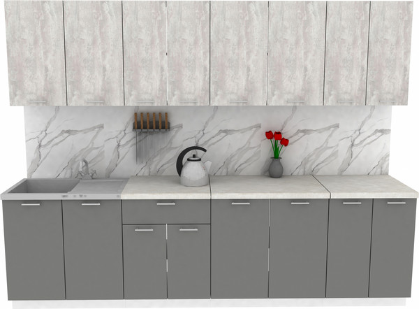 Изображение товара Кухонный гарнитур Eligard Lion 2.8 без столешницы (ледяное дерево/дымчатый алмаз)