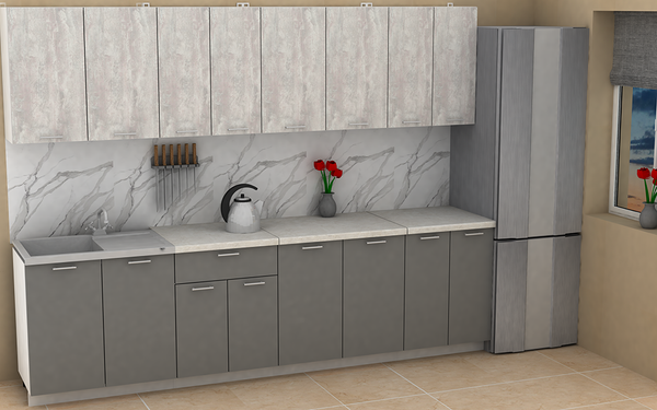Изображение товара Кухонный гарнитур Eligard Lion 2.8 без столешницы (ледяное дерево/дымчатый алмаз)