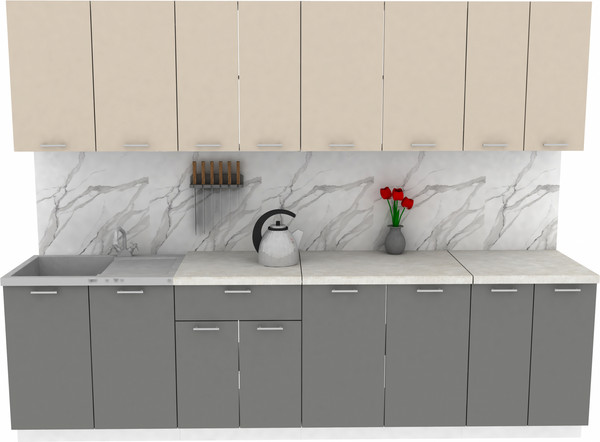 Изображение товара Кухонный гарнитур Eligard Lion 2.8 без столешницы (персидский жемчуг/дымчатый алмаз)