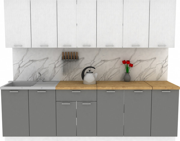 Изображение товара Кухонный гарнитур Eligard Lion 2.6 без столешницы (белый/дымчатый алмаз)