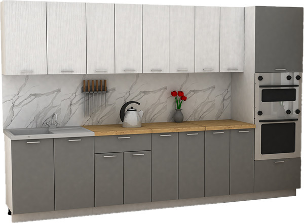 Изображение товара Кухонный гарнитур Eligard Lion 3.2 без столешницы (белый структурный/дымчатый алмаз)