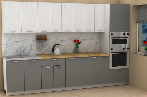 Изображение товара Кухонный гарнитур Eligard Lion 3.2 без столешницы (белый структурный/дымчатый алмаз)