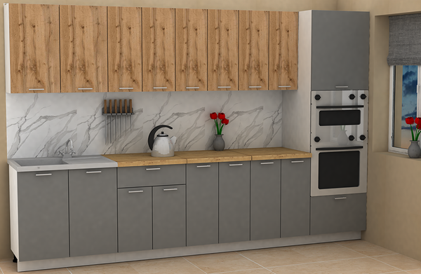 Изображение товара Кухонный гарнитур Eligard Lion 3.2 без столешницы (дуб натуральный/дымчатый алмаз)