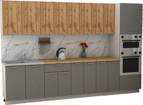 Изображение товара Кухонный гарнитур Eligard Lion 3.2 без столешницы (дуб натуральный/дымчатый алмаз)