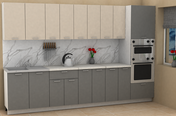 Изображение товара Кухонный гарнитур Eligard Lion 3.2 без столешницы (персидский жемчуг/дымчатый алмаз)