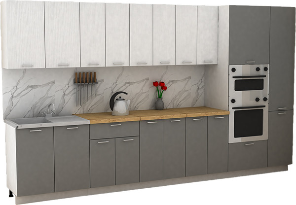 Изображение товара Кухонный гарнитур Eligard Lion 3.6 без столешницы (белый/дымчатый алмаз)